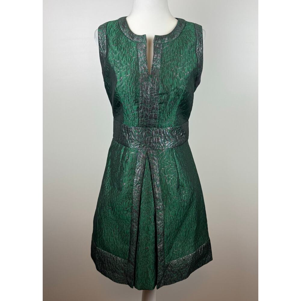 Lily Rain Womens Green Jacquard Sleeveless‎ Shift Dress Sz S Christmas Holiday